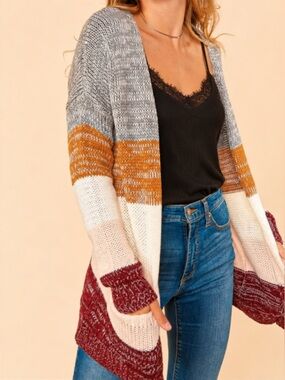 Haptics Bring the Warmth Cozy Fireside Color-Block Knit Sweater Size Medium